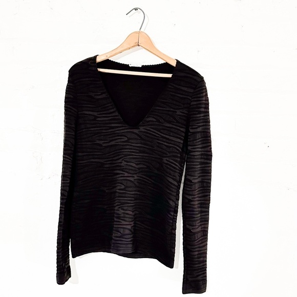 Zebra Print Long Sleeve Top V-Neck Textured Blouse‎ - Picture 1 of 6